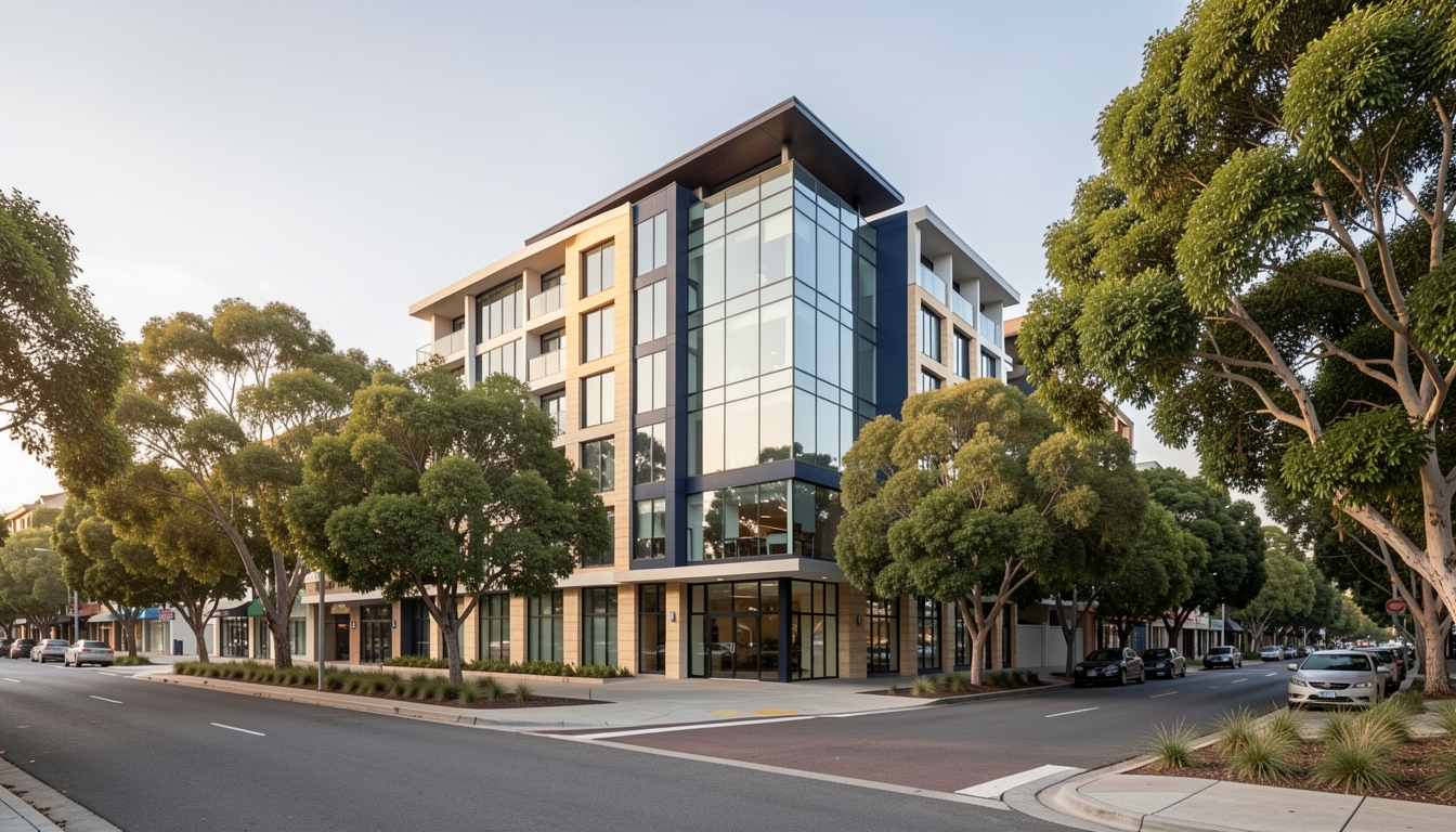 Contemporary mid-rise commercial building on Mount Street in North Sydney